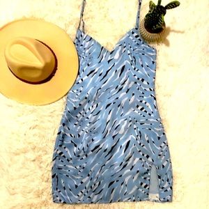Fab’Rik Boutique Blue Printed Strappy Mini Dress, S